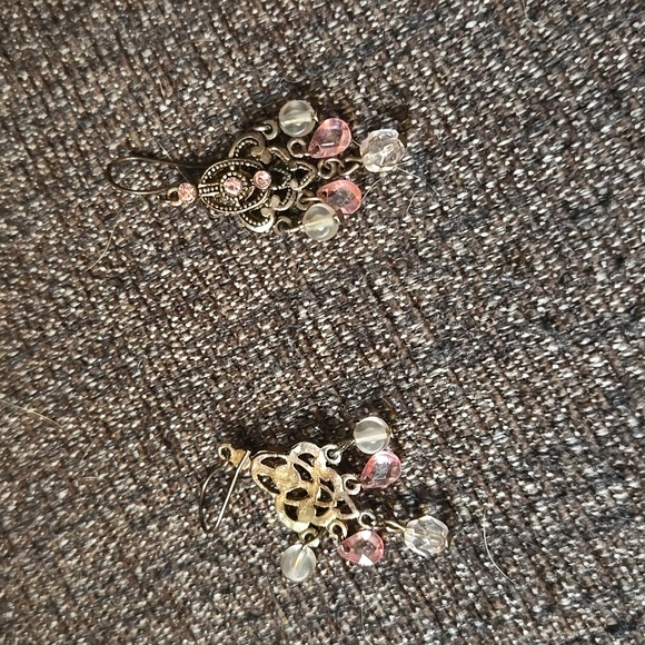 Vintage Bronze Boho Pink Crystal Drop Filigree Earrings - Unbranded💫 - Picture 4 of 4